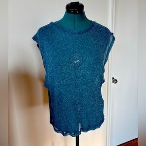 Women's Blue Shimmer Top, wide arm holes crew neck tank